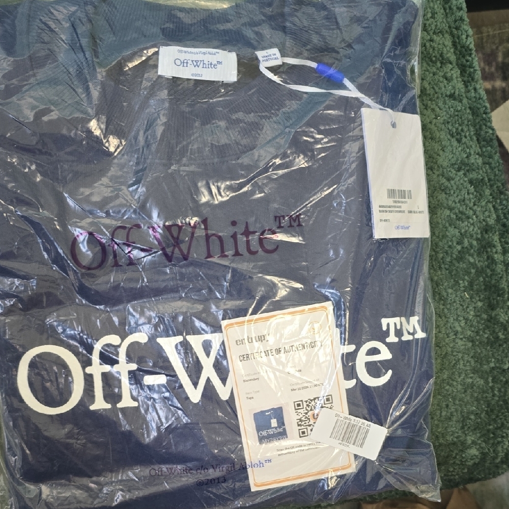 Brand New Off-White Bookish  Crewneck Blue Sweatshirt with White Logo Size Large